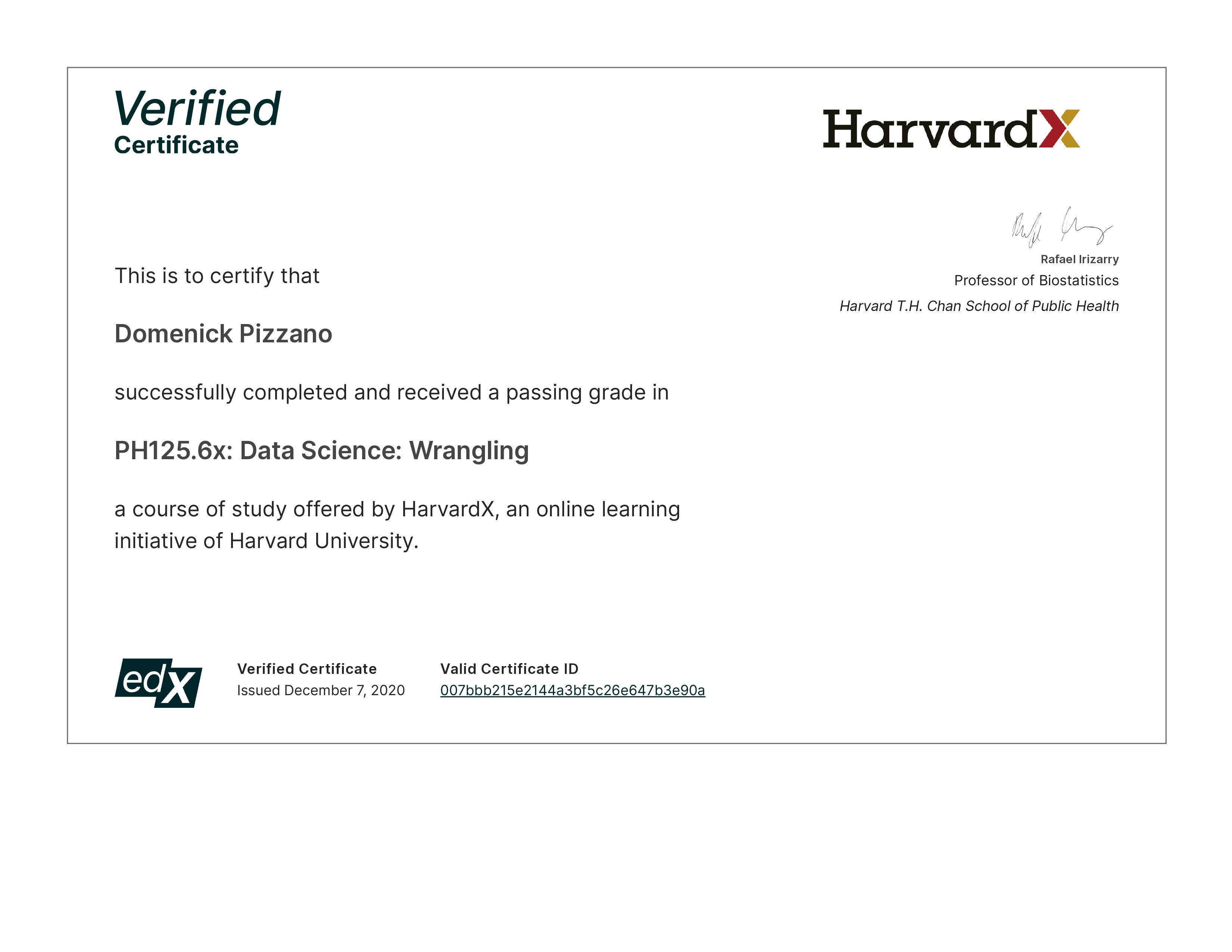 Data Wrangling Certificate - HarvardX