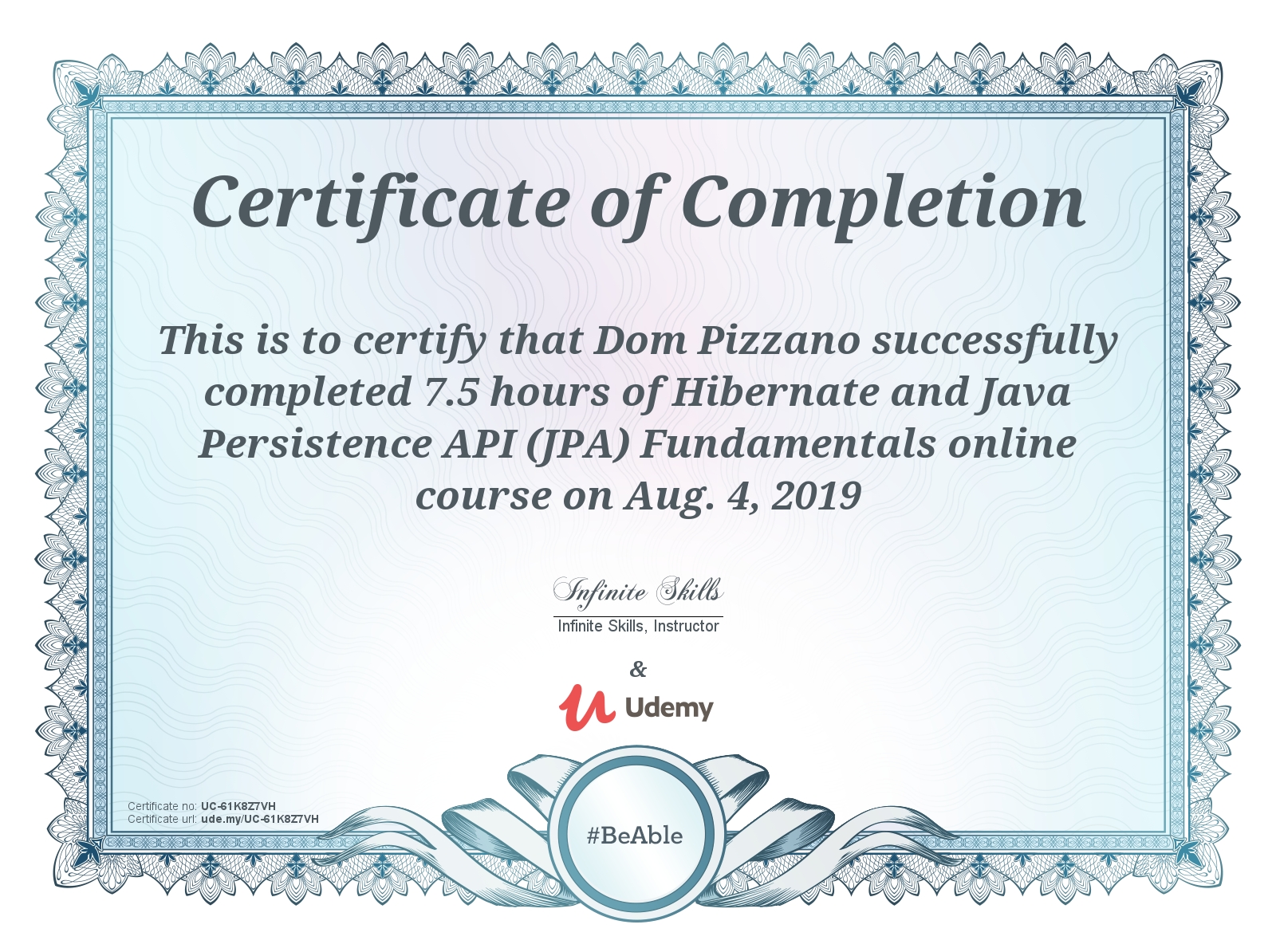 Hibernate and Java Persistence API (JPA) Fundamentals Certificate - Udemy