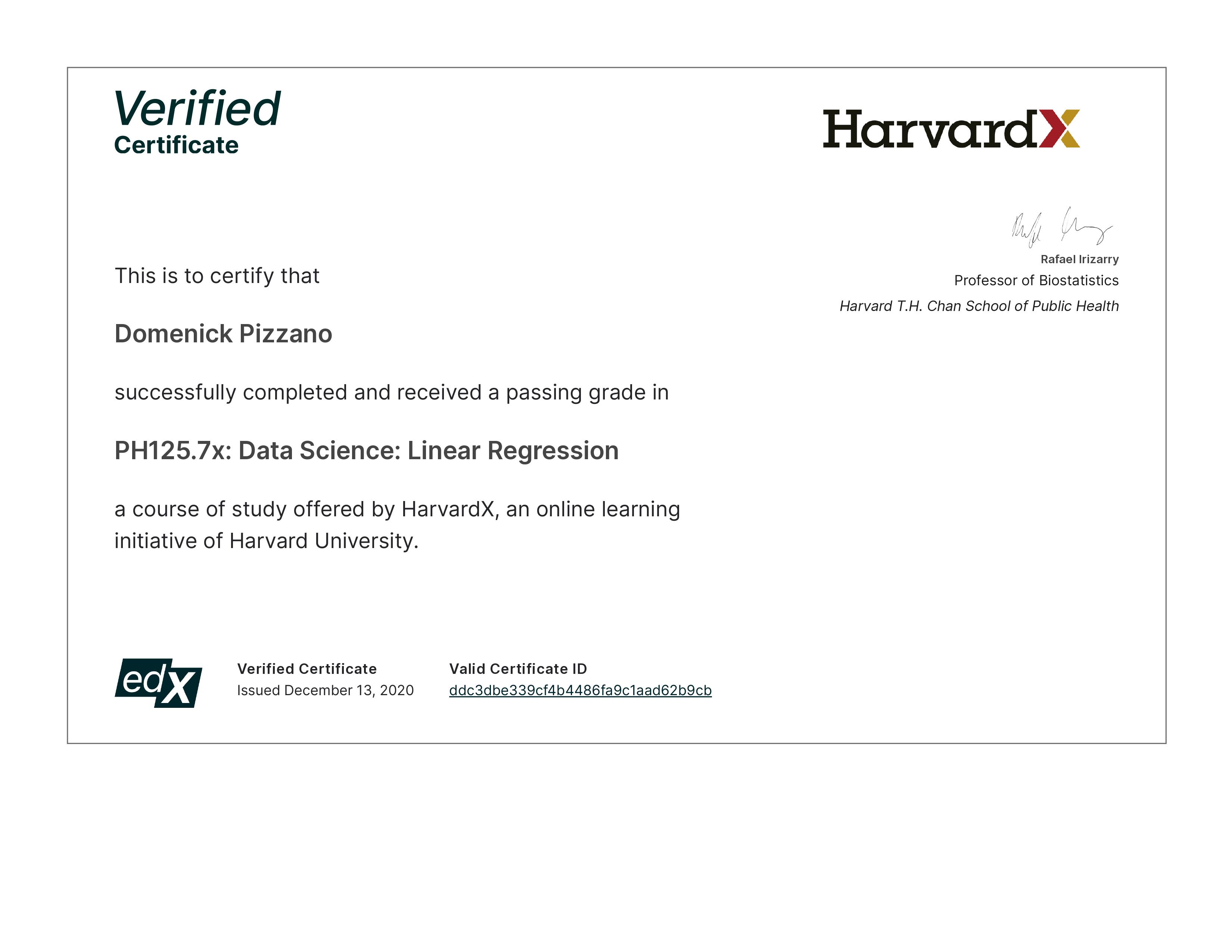 Linear Regression Certificate - HarvardX