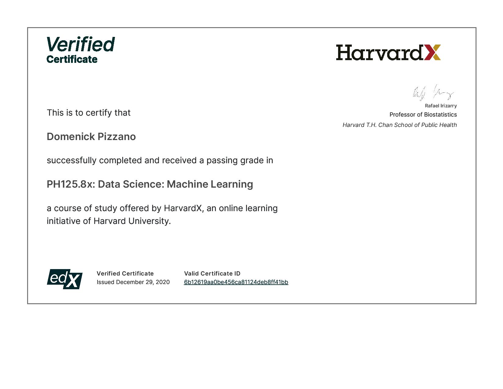 Machine Learning Certificate - HarvardX