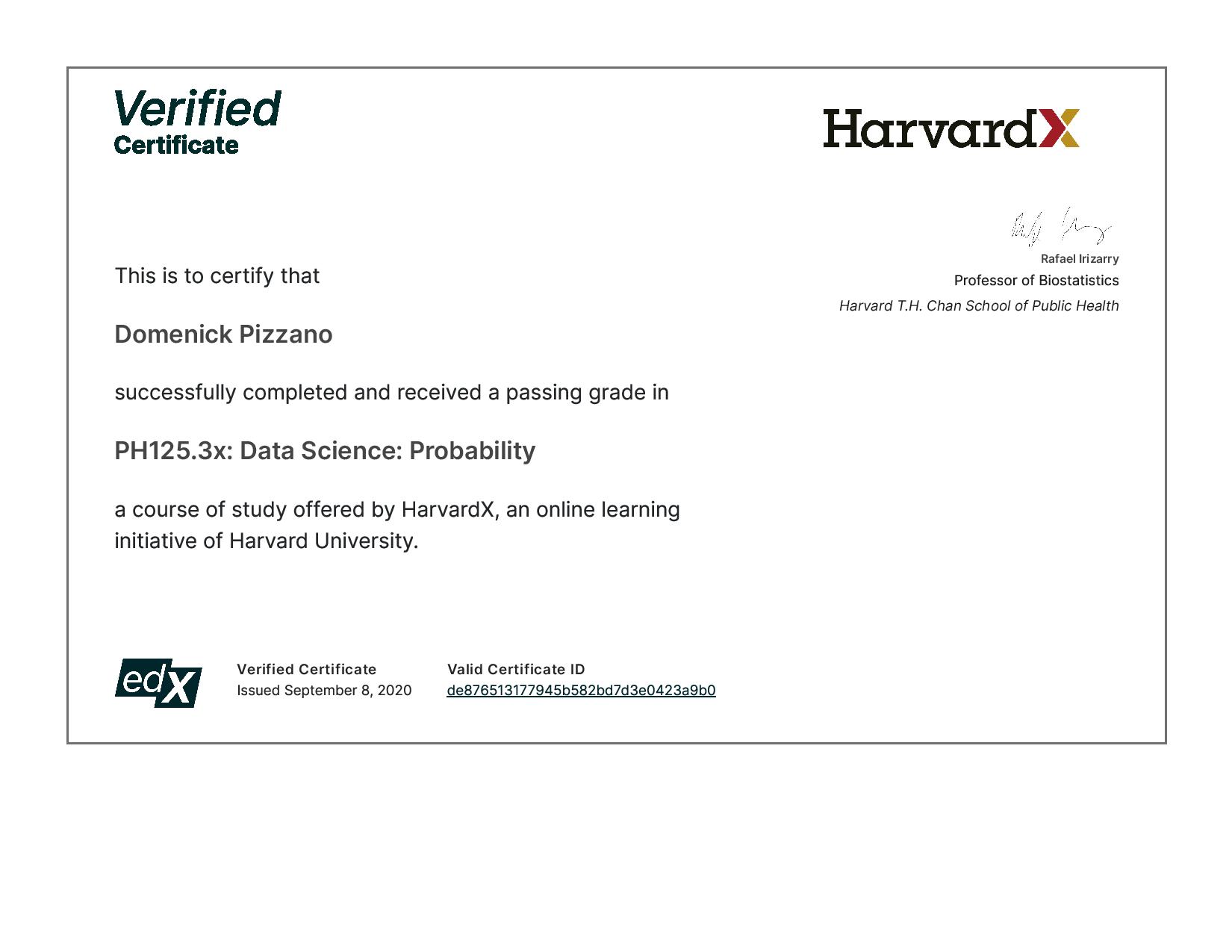 Data Science Probability Certificate - HarvardX