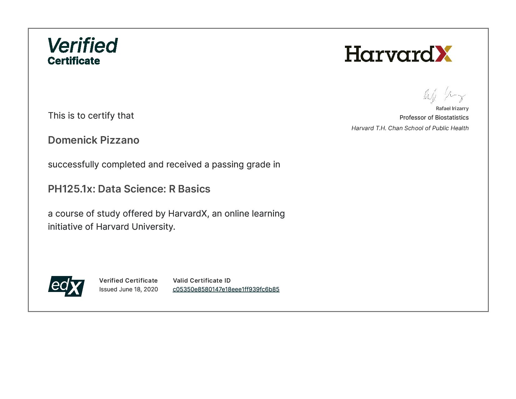 Data Science R Basics Certificate - HarvardX